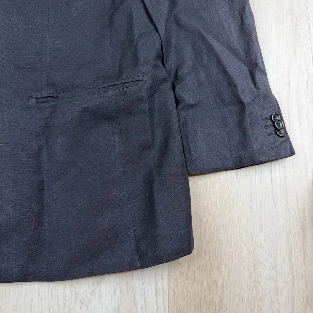 Armani Collezioni Linen Blend 3 Button Blazer Suit Jacket Black Mens Size 52R 42